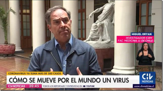 Opinión del Dr. Dr. Miguel O´Ryan, investigador Instituto Ciencias Biomédicas, ICBM, Facultad de Medicina, Universidad de Chile, sobre el coronavirus Chino, transmitida por Chilevisión