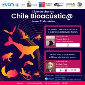 Ciclo de charlas Chile Bioacústic@:  «La escucha como práctica artística, la experiencia del proyecto Tsonami» «Mucho ruido ¿y pocas ranas? anfibios e interferencias sonoras»