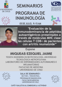 Seminario PROGRAMA DISCIPLINARIO DE INMUNOLOGÍA – 05 julio 2024 –  Miqueas Ezequiel Jaime